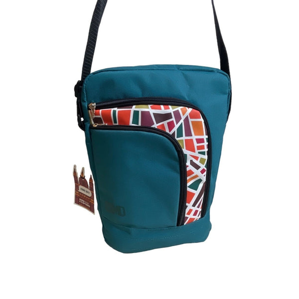 Esmo Women's Aqua Blue Multicolor Tiles Graph Tablet Crossbody Bag Sz M - NWT