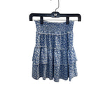 Smocked Floral Tiered Skirt Blue White Feminine Lightweight Summer Casual Elastic Waist