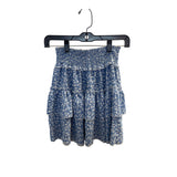 Smocked Floral Tiered Skirt Blue White Feminine Lightweight Summer Casual Elastic Waist