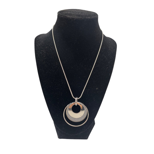 Silver Tone Womens Triple Circle Pendant Necklace