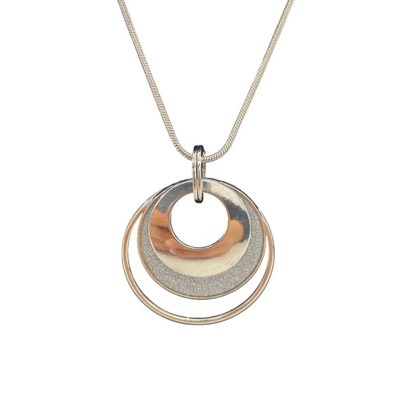 Silver Tone Womens Triple Circle Pendant Necklace