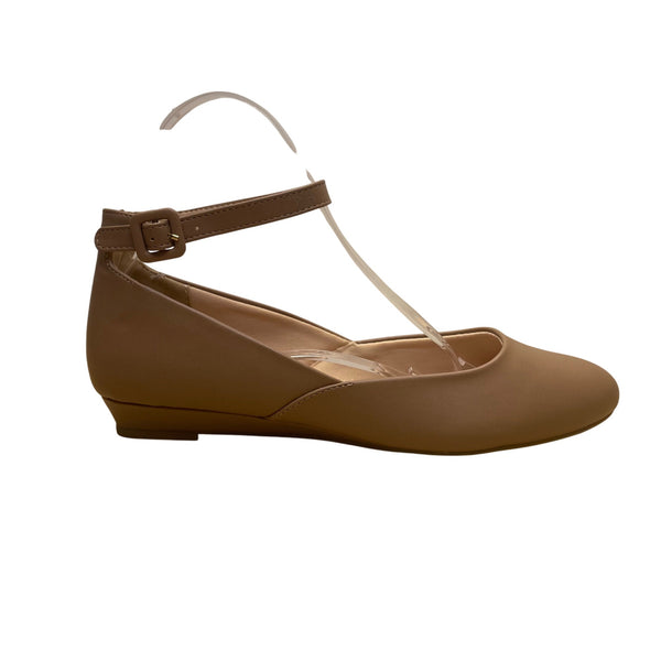 Dreampairs Women’s Brown Faux Leather Ankle Strap Round Toe Flat Shoes Size 11