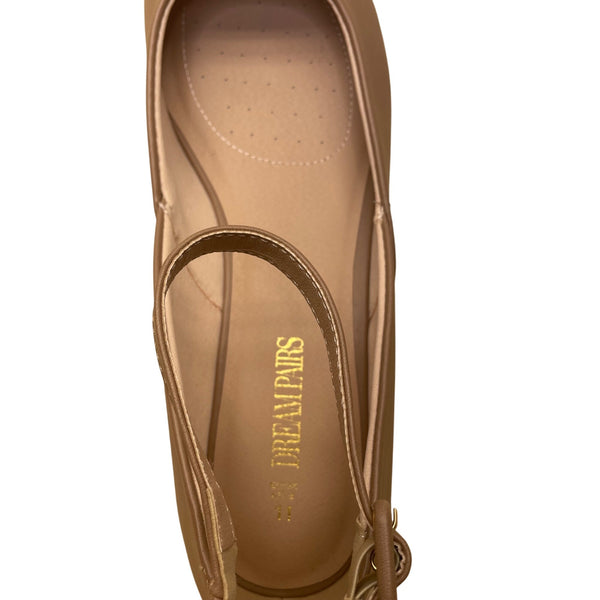 Dreampairs Women’s Brown Faux Leather Ankle Strap Round Toe Flat Shoes Size 11