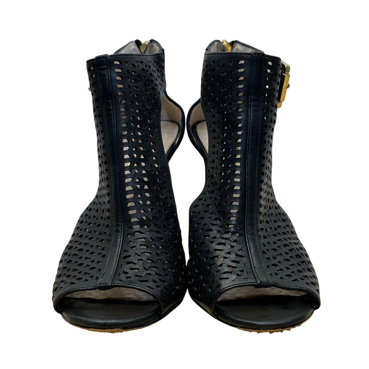 Louise Et Cie Womens Black Leather Adjustable Buckle Peep-Toe Heels Size 7.5B