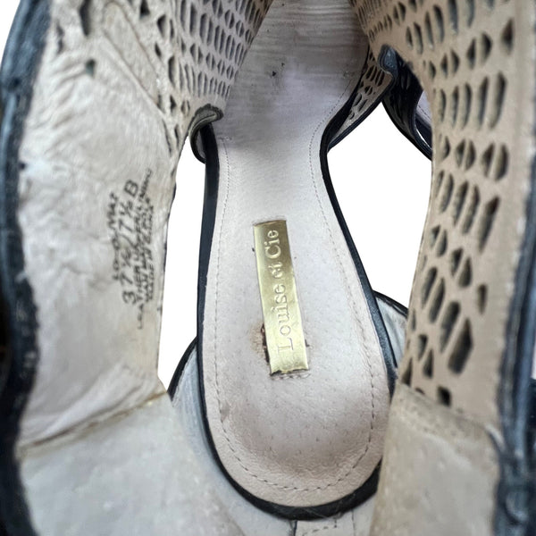 Louise Et Cie Womens Black Leather Adjustable Buckle Peep-Toe Heels Size 7.5B