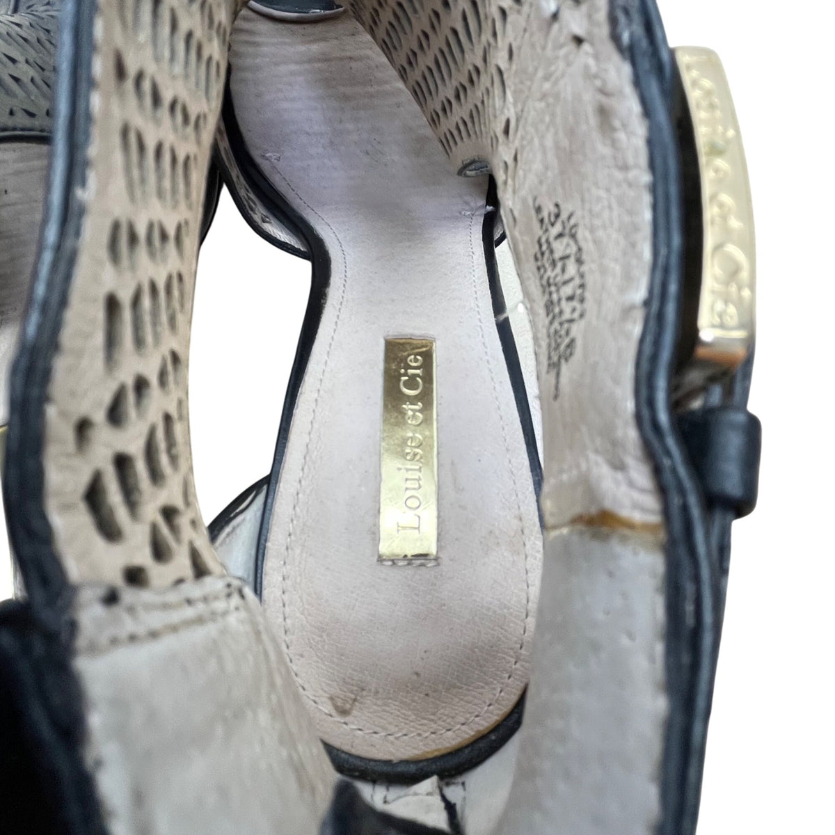 Louise Et Cie Womens Black Leather Adjustable Buckle Peep-Toe Heels Size 7.5B