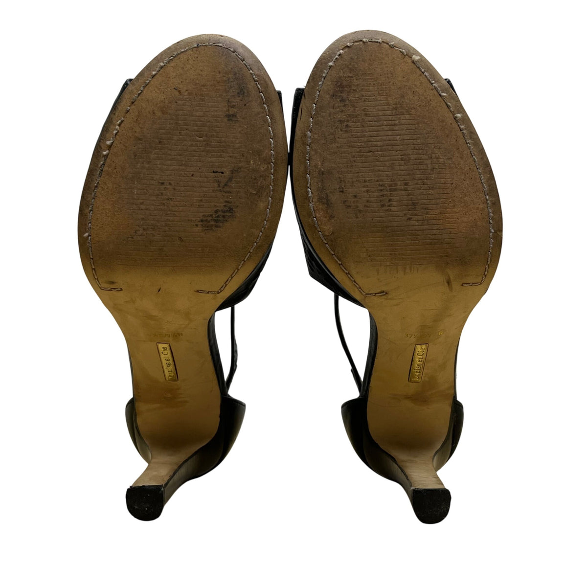 Louise Et Cie Womens Black Leather Adjustable Buckle Peep-Toe Heels Size 7.5B