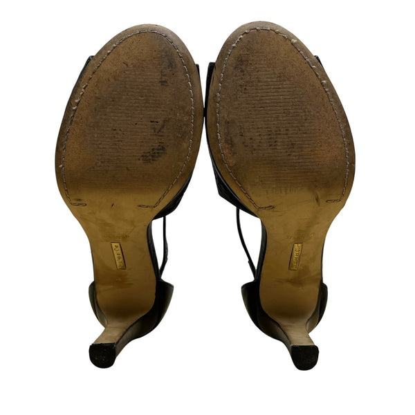 Louise Et Cie Womens Black Leather Adjustable Buckle Peep-Toe Heels Size 7.5B