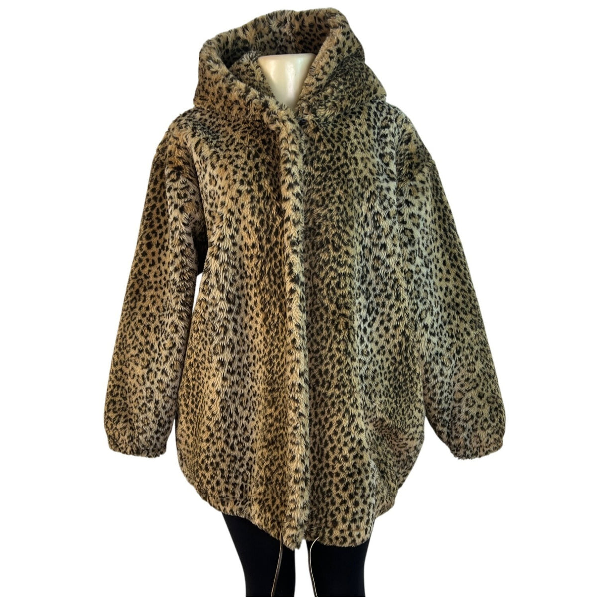 Duffel Outdoor Leopard Print Hooded Coat With Drawstring Hem Size M