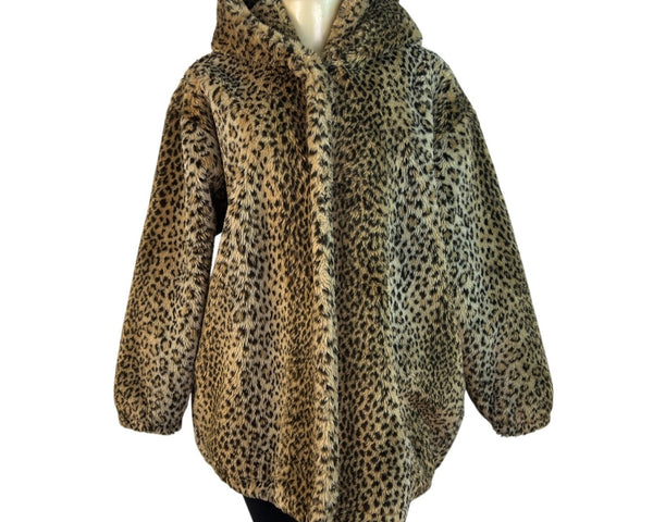 Duffel Outdoor Leopard Print Hooded Coat With Drawstring Hem Size M