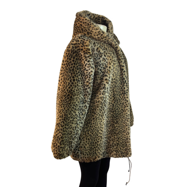 Duffel Outdoor Leopard Print Hooded Coat With Drawstring Hem Size M