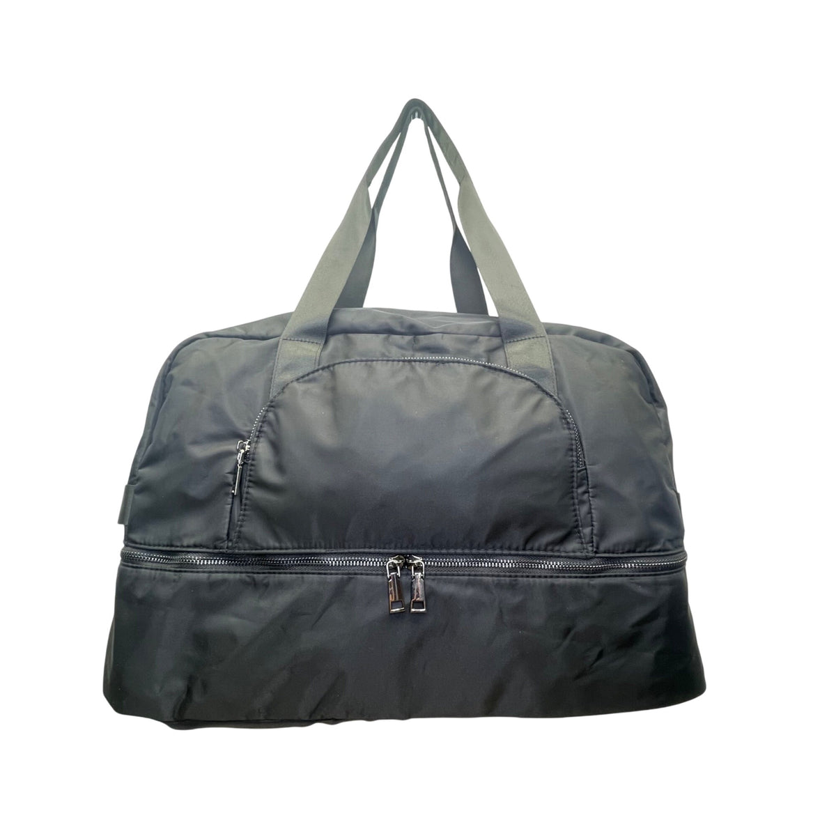 Women’s Black Nylon Travel Gym Crossbody Strap Zipper Detail Duffle Bag  Size L