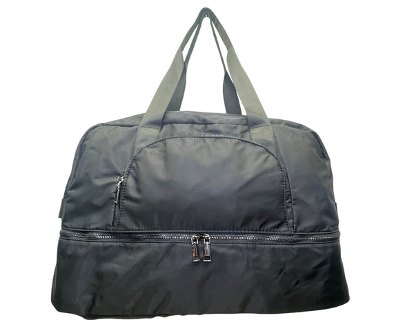 Women’s Black Nylon Travel Gym Crossbody Strap Zipper Detail Duffle Bag  Size L
