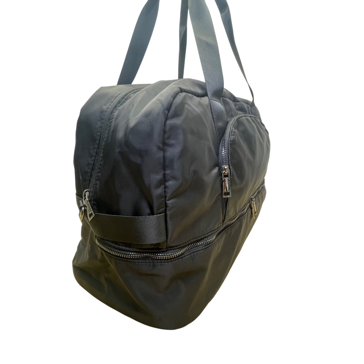 Women’s Black Nylon Travel Gym Crossbody Strap Zipper Detail Duffle Bag  Size L