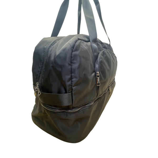 Women’s Black Nylon Travel Gym Crossbody Strap Zipper Detail Duffle Bag  Size L