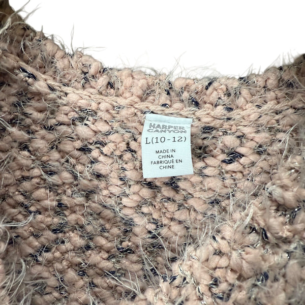 Harper Canyon Girls Beige Knit Pullover Sweater Size L 10-12 Cozy Fuzzy Long Sleeve