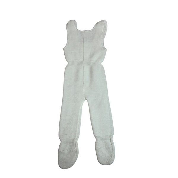 Handmade Baby Knitted White Romper w/ Footies Embroidered Floral Accents 0-3 M