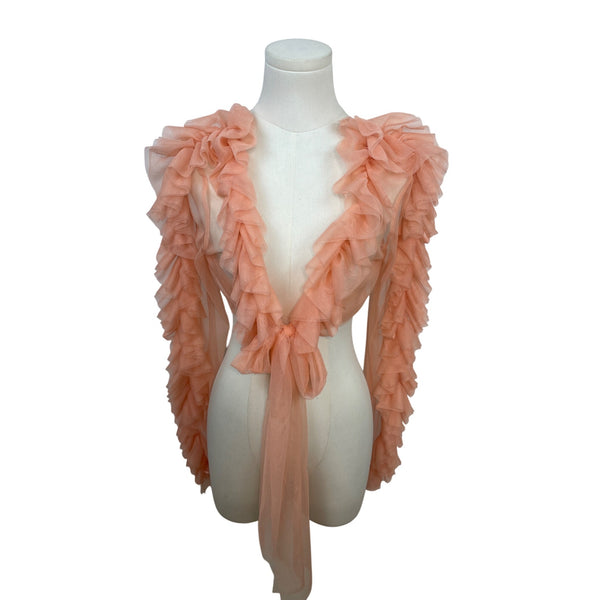 Julia Sheer Ruffled Peach Mesh Wrap Sweater For Women Size S