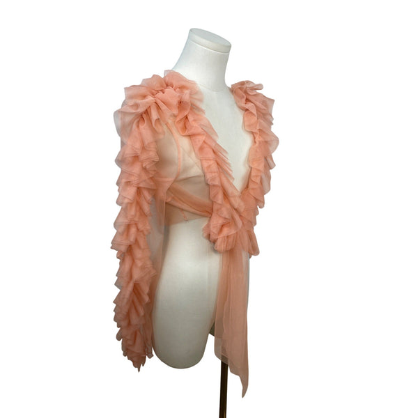 Julia Sheer Ruffled Peach Mesh Wrap Sweater For Women Size S