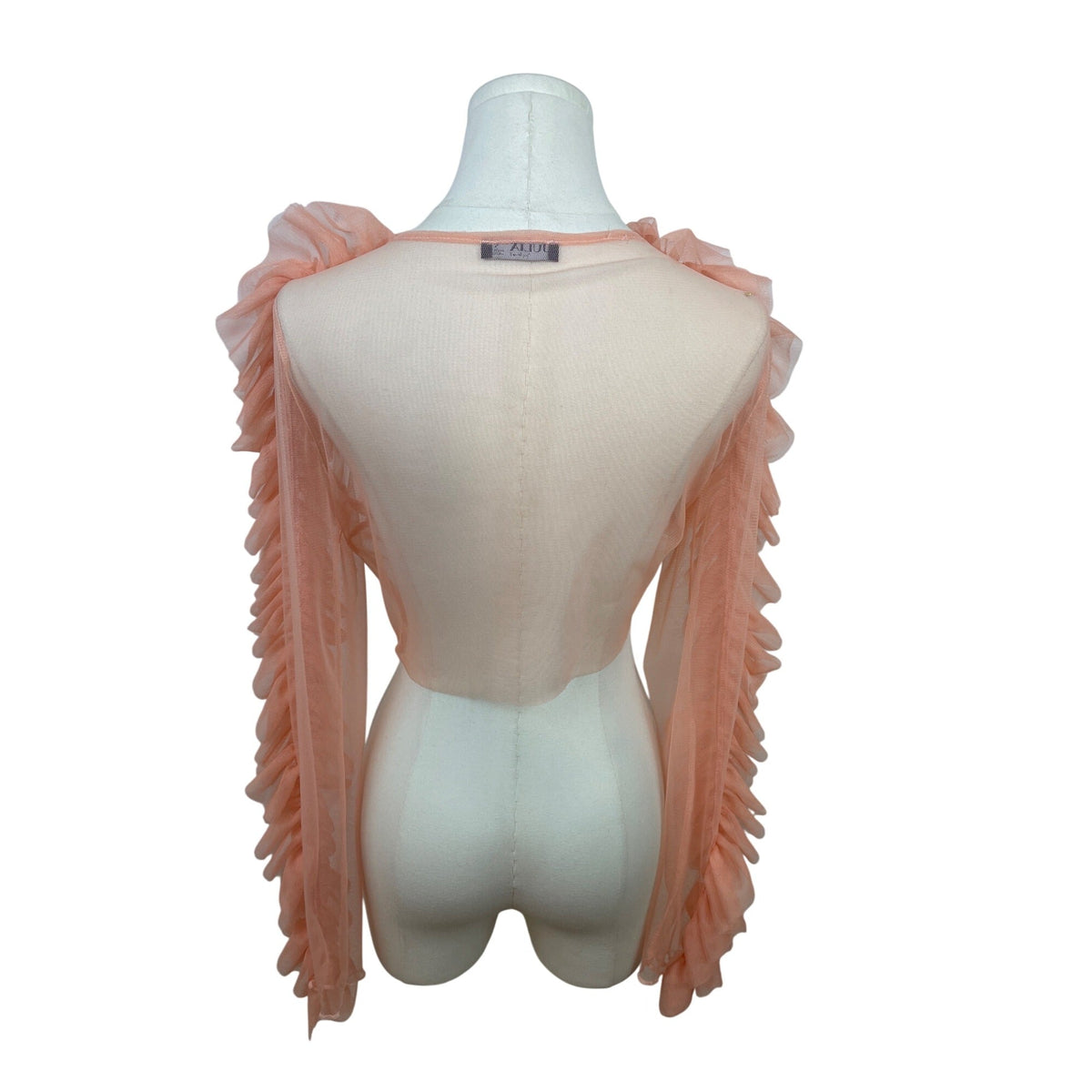 Julia Sheer Ruffled Peach Mesh Wrap Sweater For Women Size S