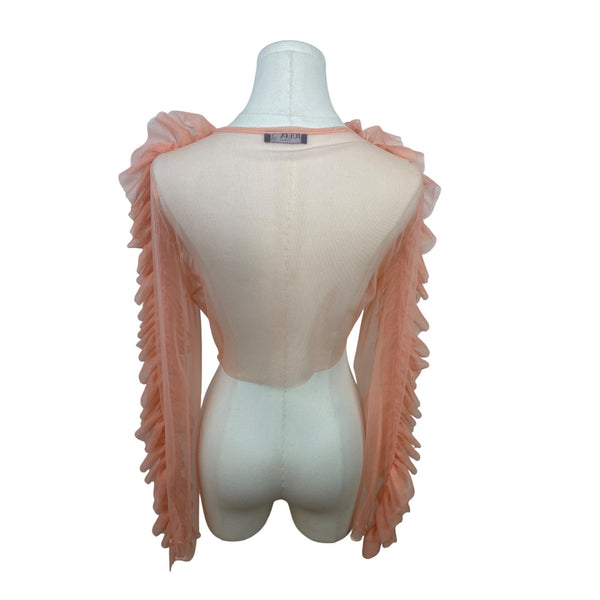 Julia Sheer Ruffled Peach Mesh Wrap Sweater For Women Size S