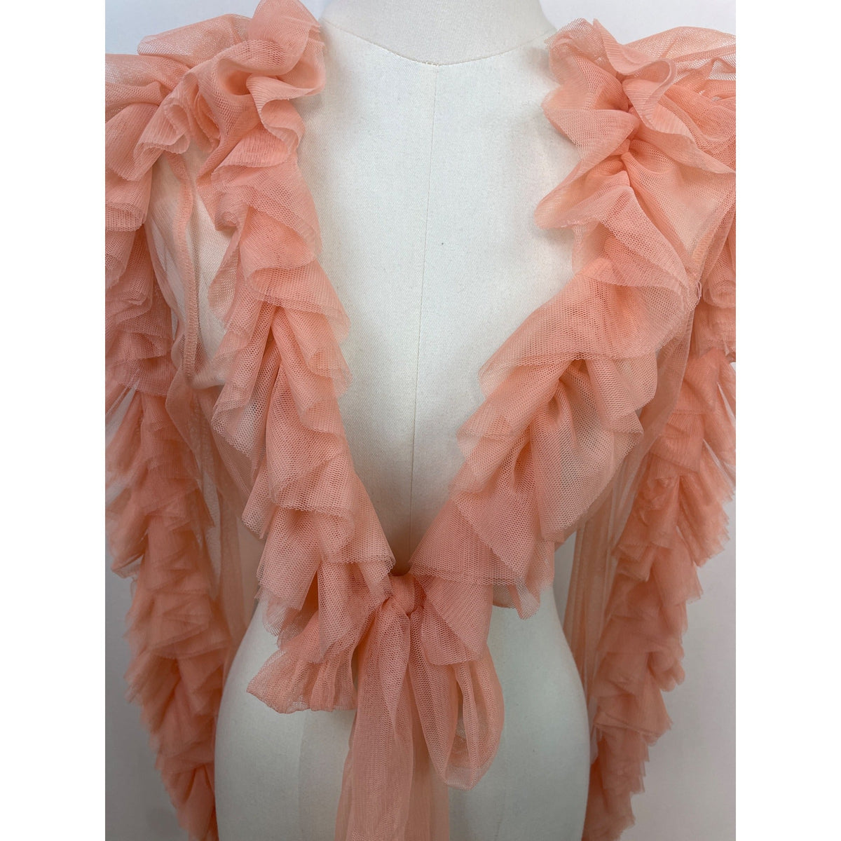 Julia Sheer Ruffled Peach Mesh Wrap Sweater For Women Size S