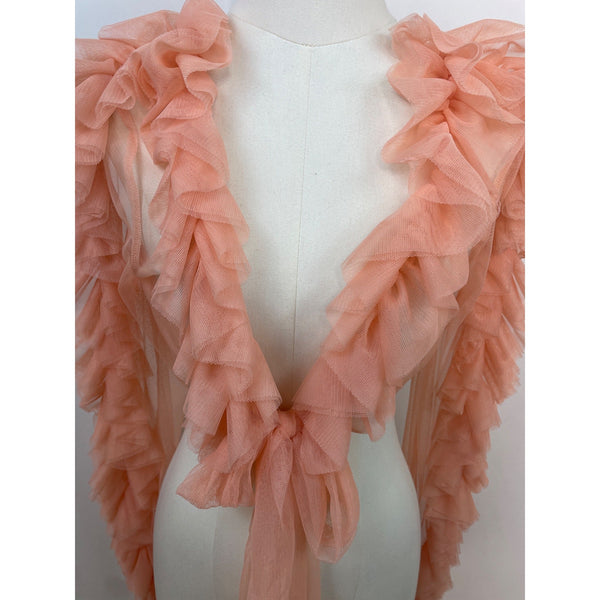 Julia Sheer Ruffled Peach Mesh Wrap Sweater For Women Size S