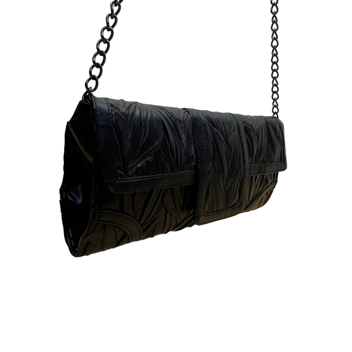 Jessica McClintock Women’s Black Textured Design Chain Strap Evening Clutch Bag