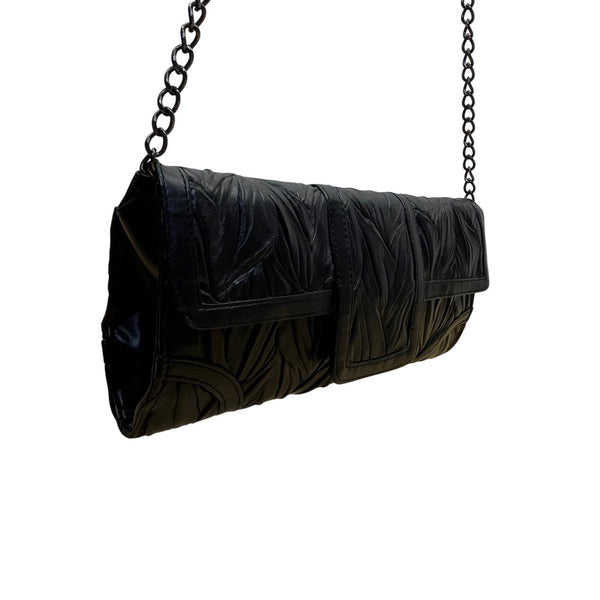 Jessica McClintock Women’s Black Textured Design Chain Strap Evening Clutch Bag
