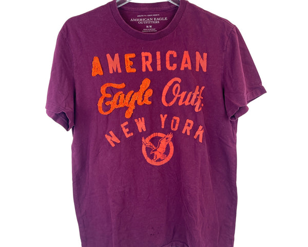 American Eagle Mens Maroon Cotton Graphic Athletic Fit T-Shirt New York Logo Size M