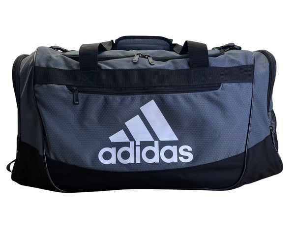Adidas Gray & Black Signature Logo & Crossbody Strap Defender Duffel Bag Size L