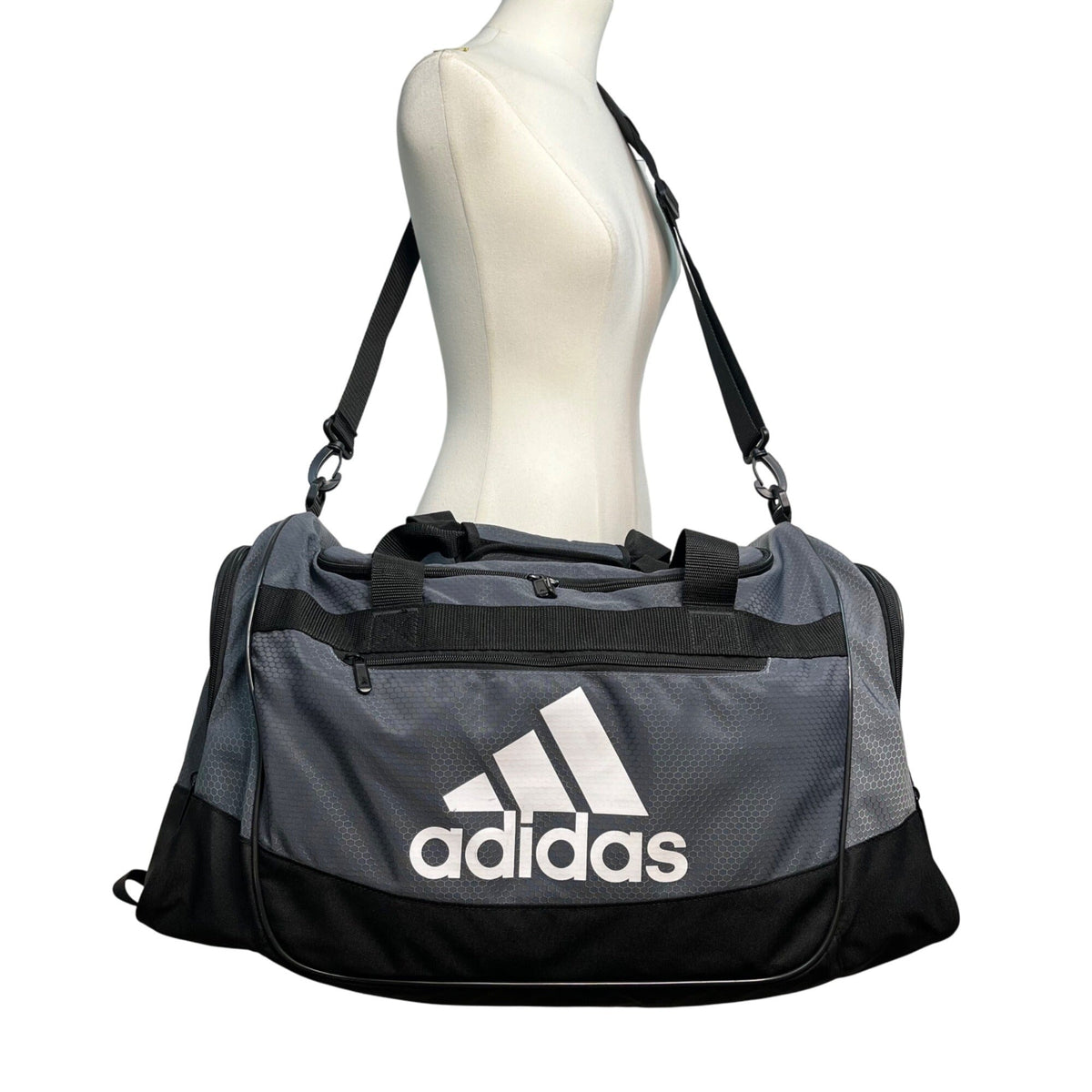 Adidas Gray & Black Signature Logo & Crossbody Strap Defender Duffel Bag Size L