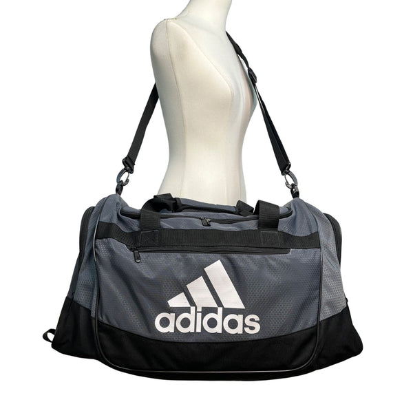 Adidas Gray & Black Signature Logo & Crossbody Strap Defender Duffel Bag Size L