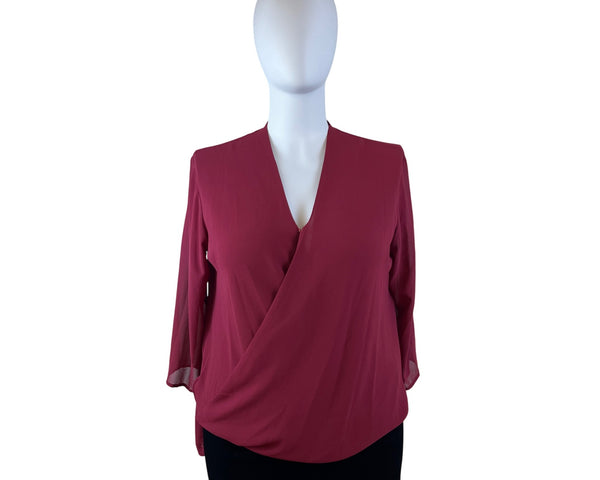 Michael Kors Women’s Maroon Surplice Blouse Size XL Elegant 3/4 Sleeve - New