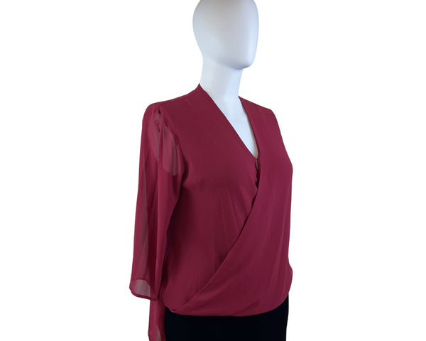 Michael Kors Women’s Maroon Surplice Blouse Size XL Elegant 3/4 Sleeve - New