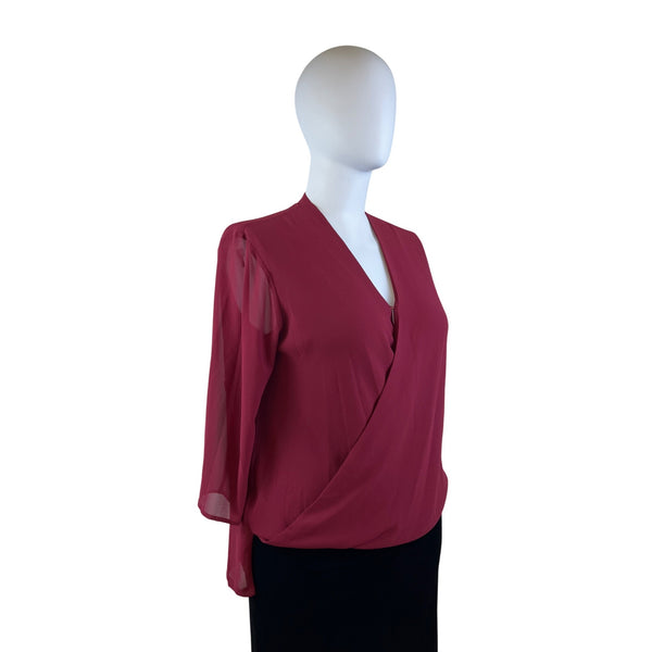 Michael Kors Women’s Maroon Surplice Blouse Size XL Elegant 3/4 Sleeve - New