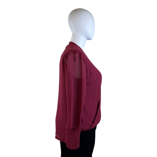 Michael Kors Women’s Maroon Surplice Blouse Size XL Elegant 3/4 Sleeve - New
