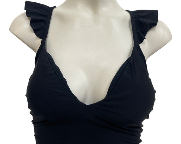 Cupshe Womens Black Ruffle Strap V-Neck One-Piece Swimsuit Size M- New