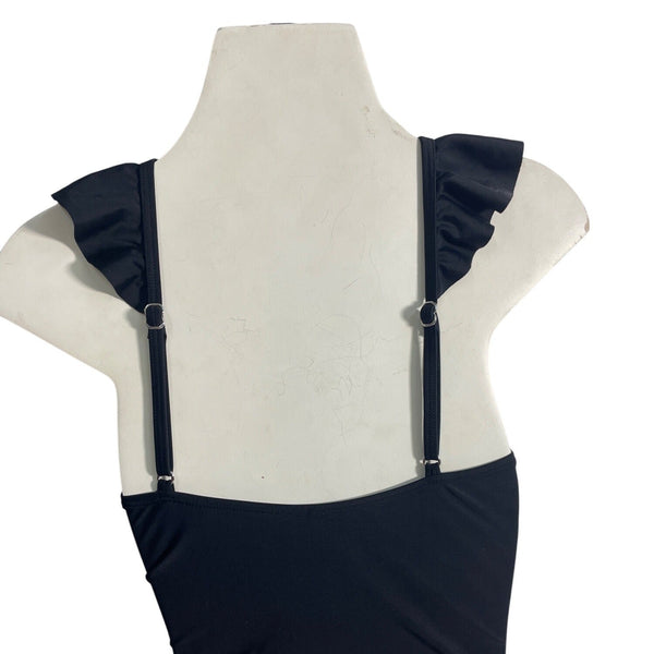 Cupshe Womens Black Ruffle Strap V-Neck One-Piece Swimsuit Size M- New