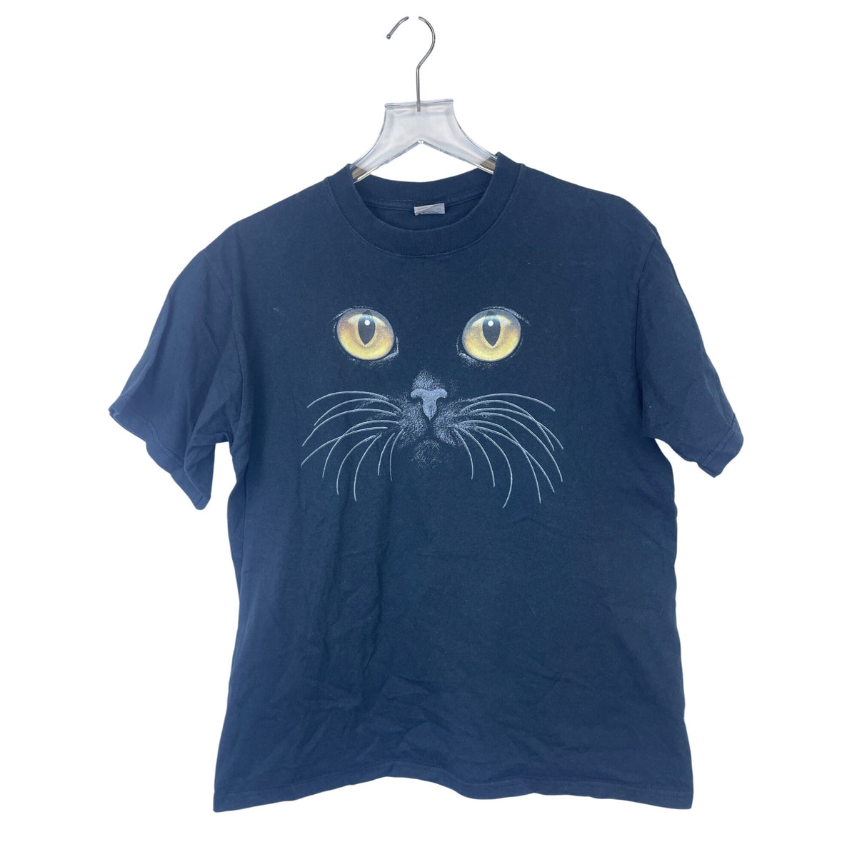Anvil Mens Navy Cotton Cat Face Graphic T-Shirt Pre-Shrunk M
