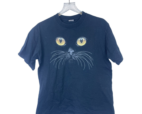 Anvil Mens Navy Cotton Cat Face Graphic T-Shirt Pre-Shrunk M