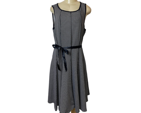 Haani Polka Dot Sleeveless Belted A-Line Womens Dress Black & White Sz 2X
