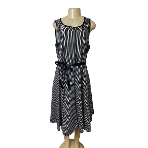 Haani Polka Dot Sleeveless Belted A-Line Womens Dress Black & White Sz 2X