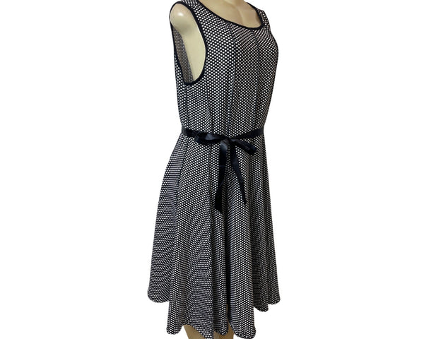 Haani Polka Dot Sleeveless Belted A-Line Womens Dress Black & White Sz 2X