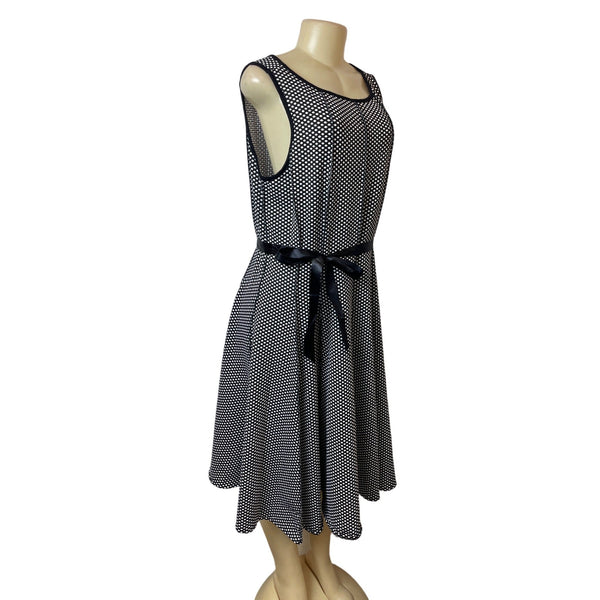 Haani Polka Dot Sleeveless Belted A-Line Womens Dress Black & White Sz 2X