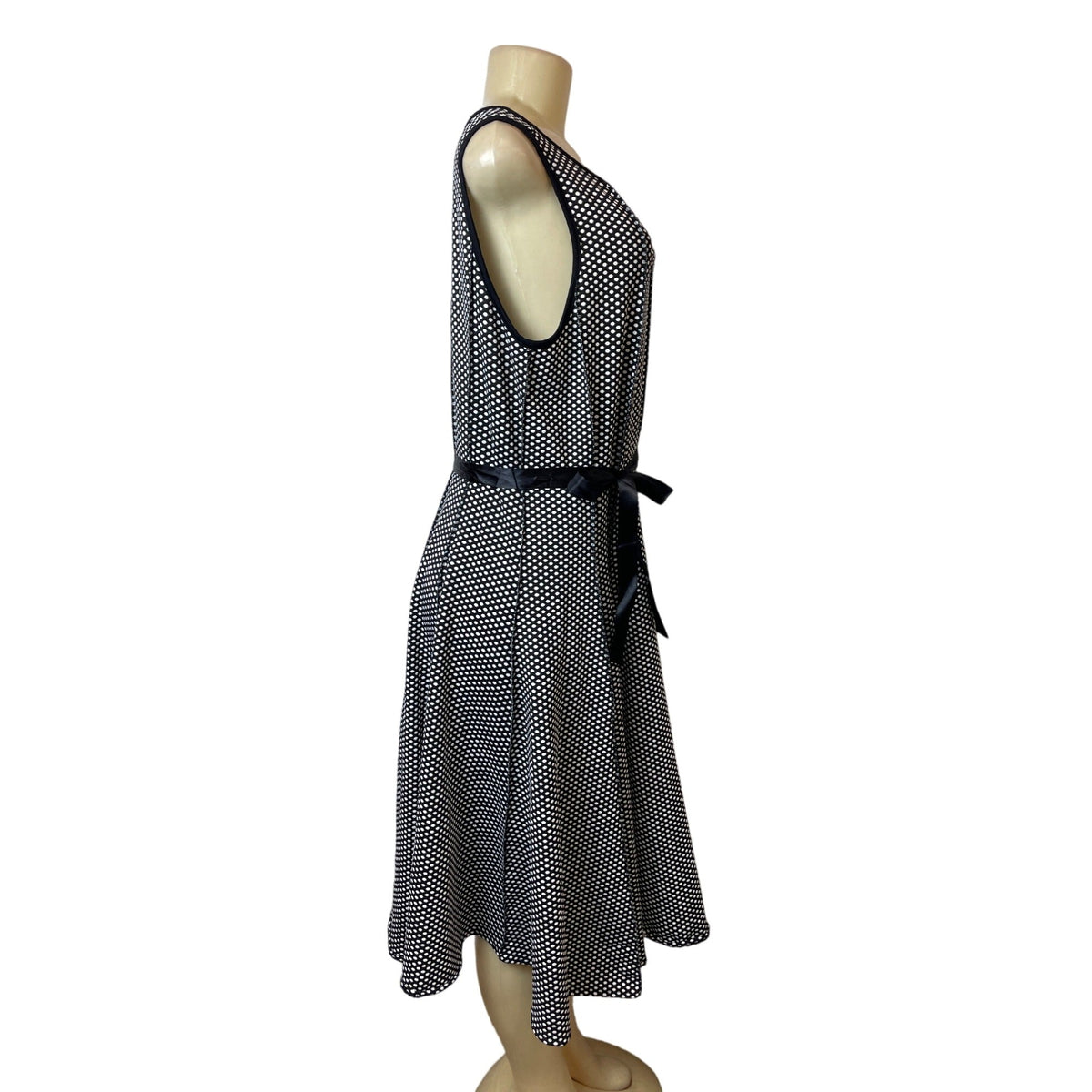 Haani Polka Dot Sleeveless Belted A-Line Womens Dress Black & White Sz 2X