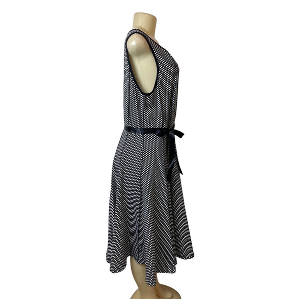 Haani Polka Dot Sleeveless Belted A-Line Womens Dress Black & White Sz 2X