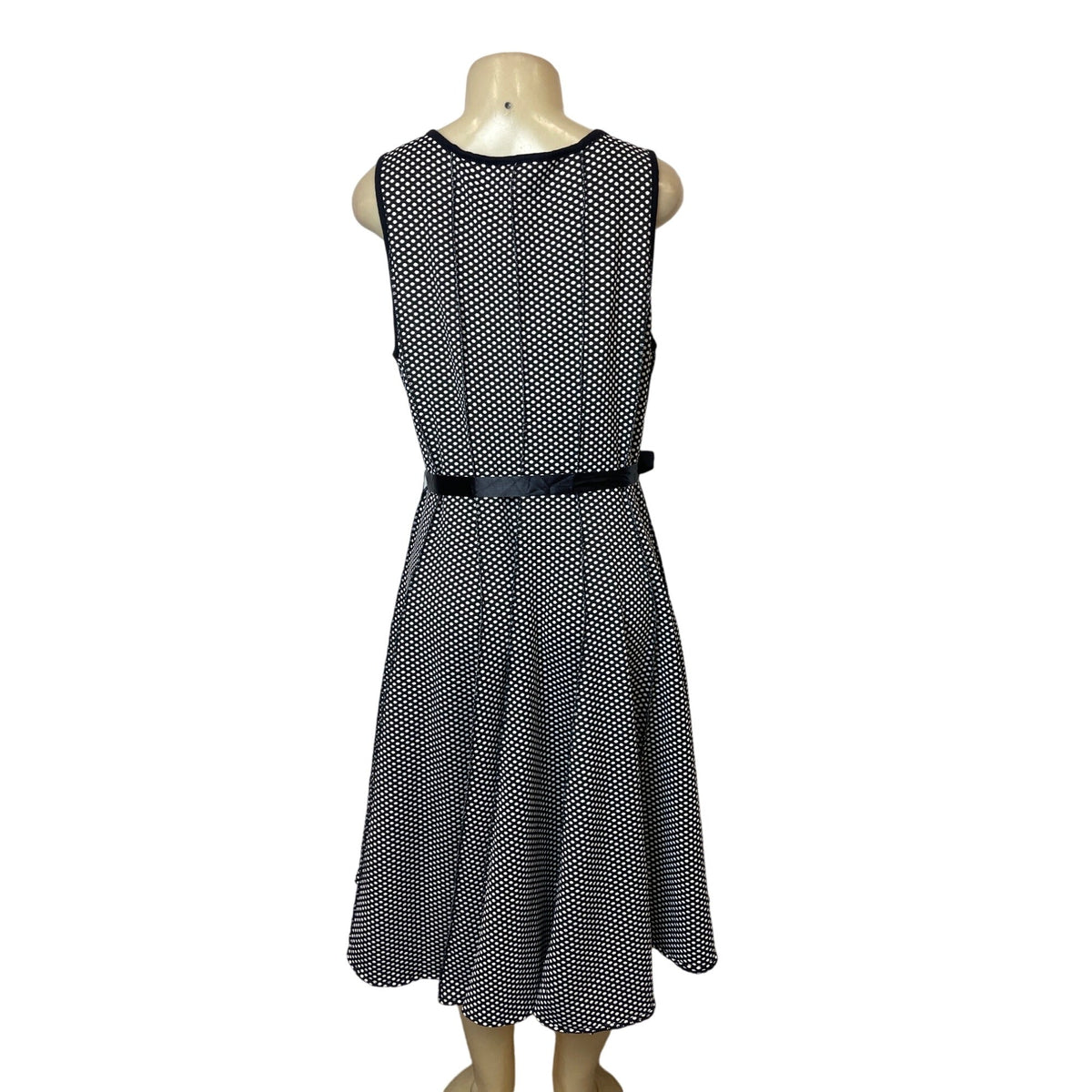 Haani Polka Dot Sleeveless Belted A-Line Womens Dress Black & White Sz 2X