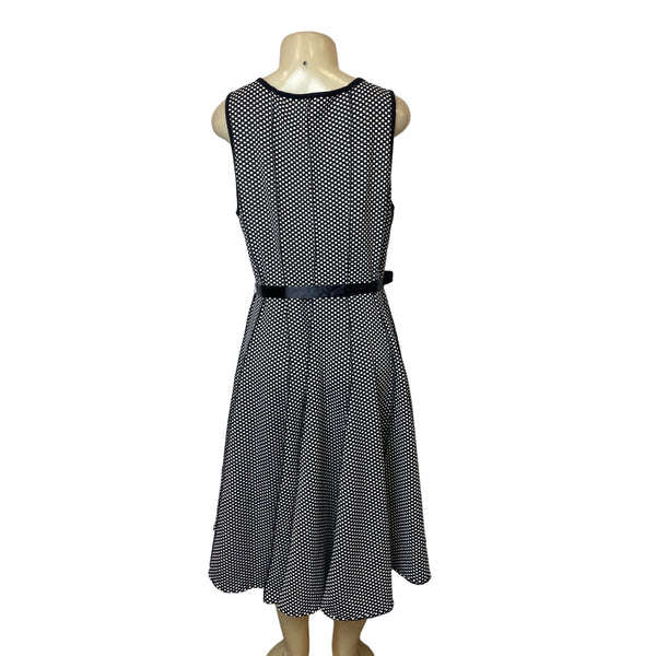Haani Polka Dot Sleeveless Belted A-Line Womens Dress Black & White Sz 2X