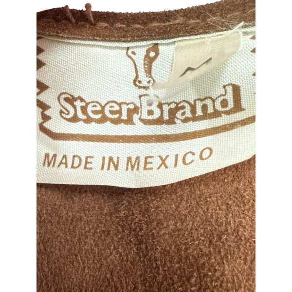 Steer Brand Brown Suede Fringe Vest Medium Western Style Made In Mexico